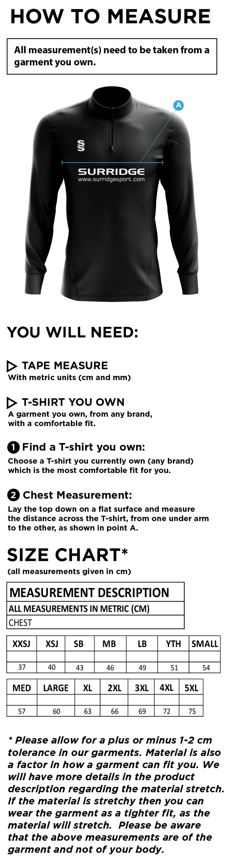 Golborne Hockey Club Dual Mid-layer - Size Guide