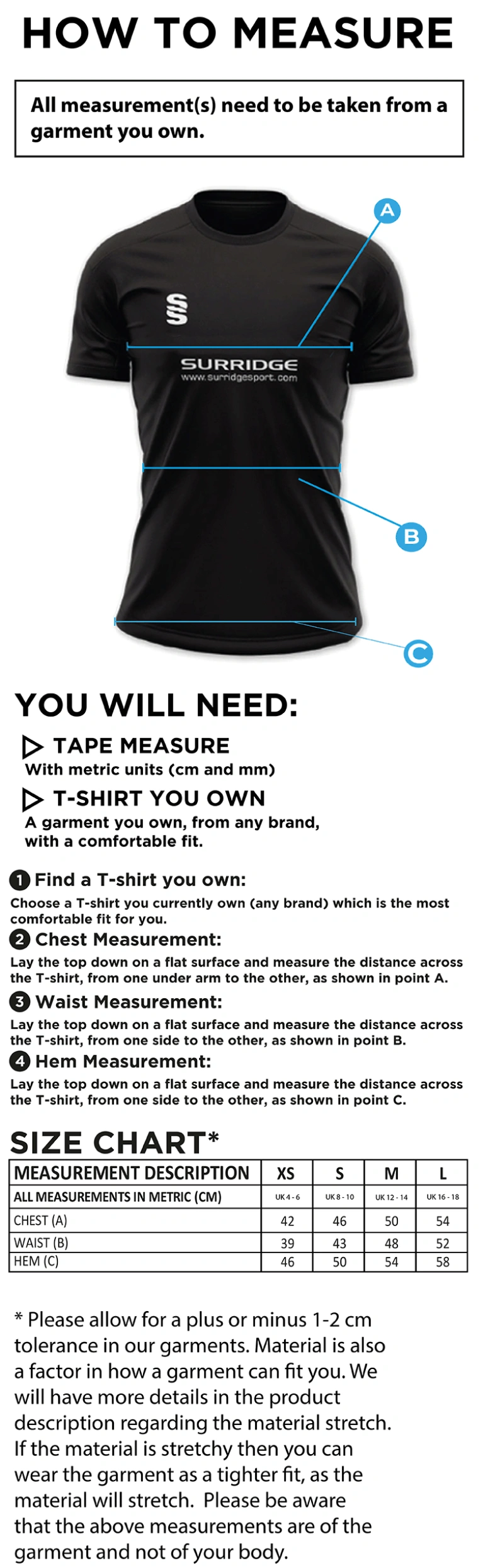 Golborne Hockey Club Women's Polo Shirt - Size Guide