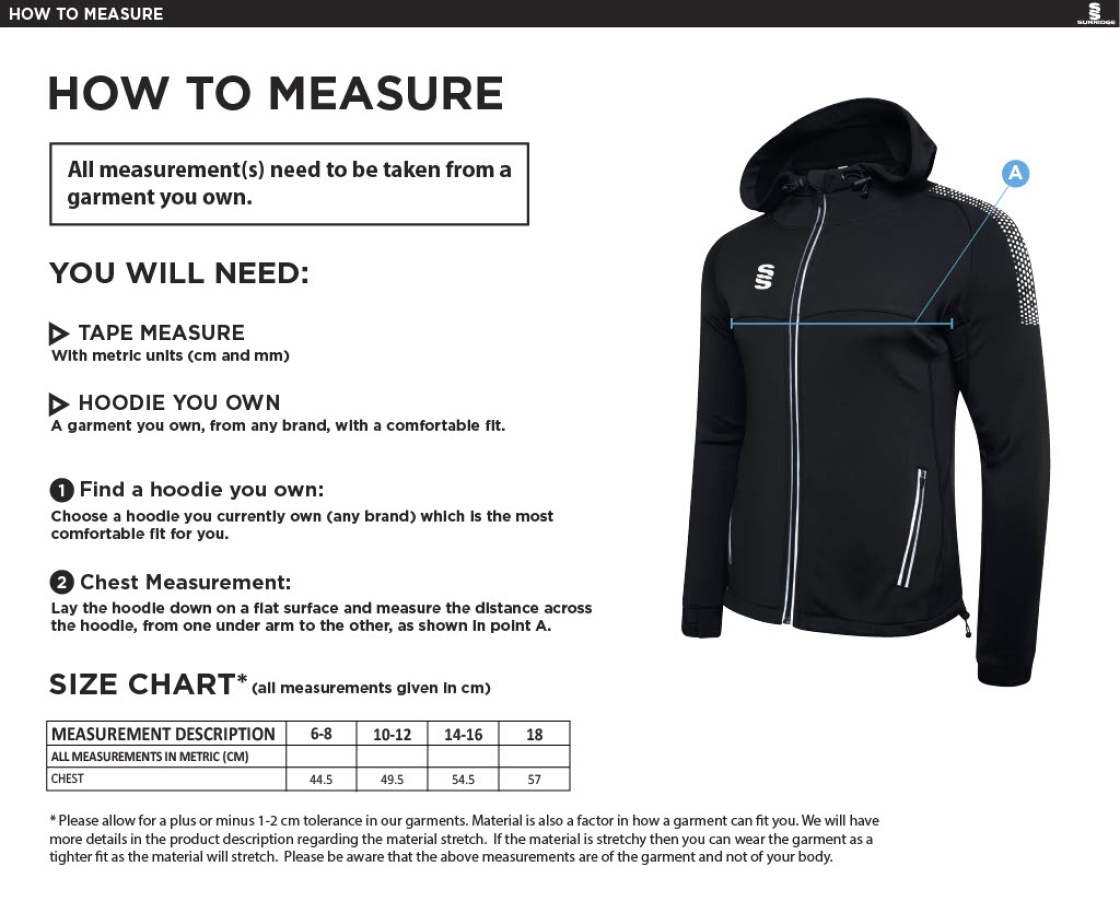 Golborne Hockey Club Women's Dual Full Zip Hoody - Size Guide
